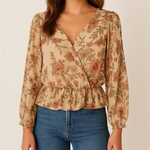 ⚪️ Meraki Floral Wrap Peplum Blouse | Size L